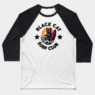 Black Cat Surf Club (Black Lettering) Baseball T-Shirt